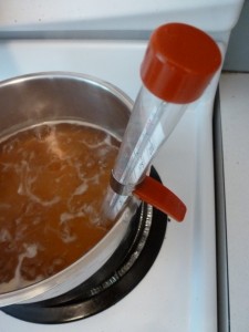Boiling the mix to concentrate the pectin