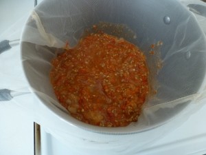 Straining the mash in a jelly bag