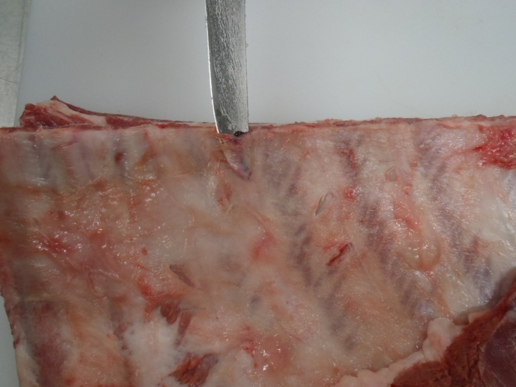 Lifting the side rib membrane with a knife