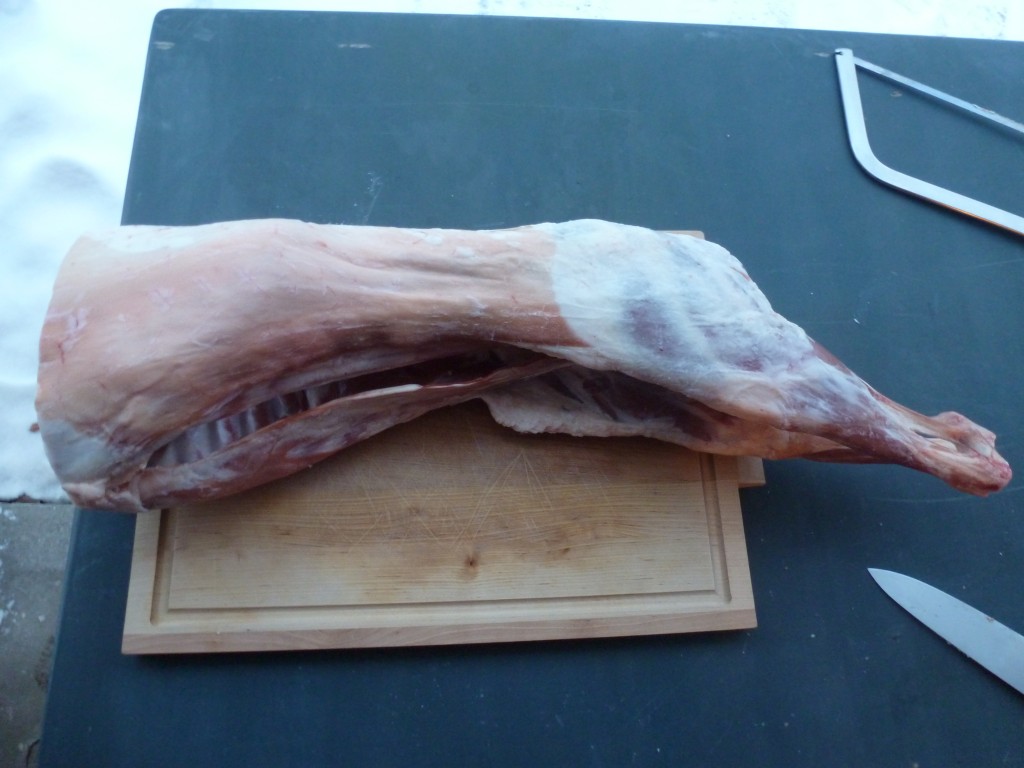 The loin, flank, and legs, still attached