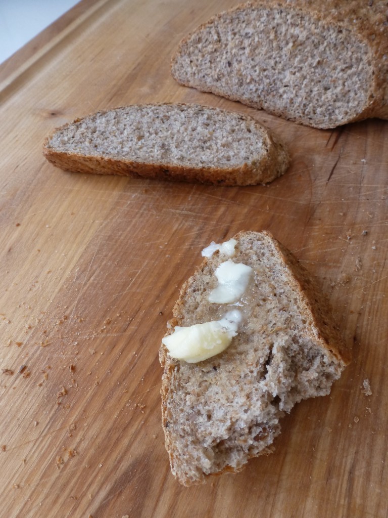 The finished draff bread, with butter