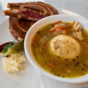Matzo ball soup and Reuben sandwich at June's Delicatessen in Edmonton.