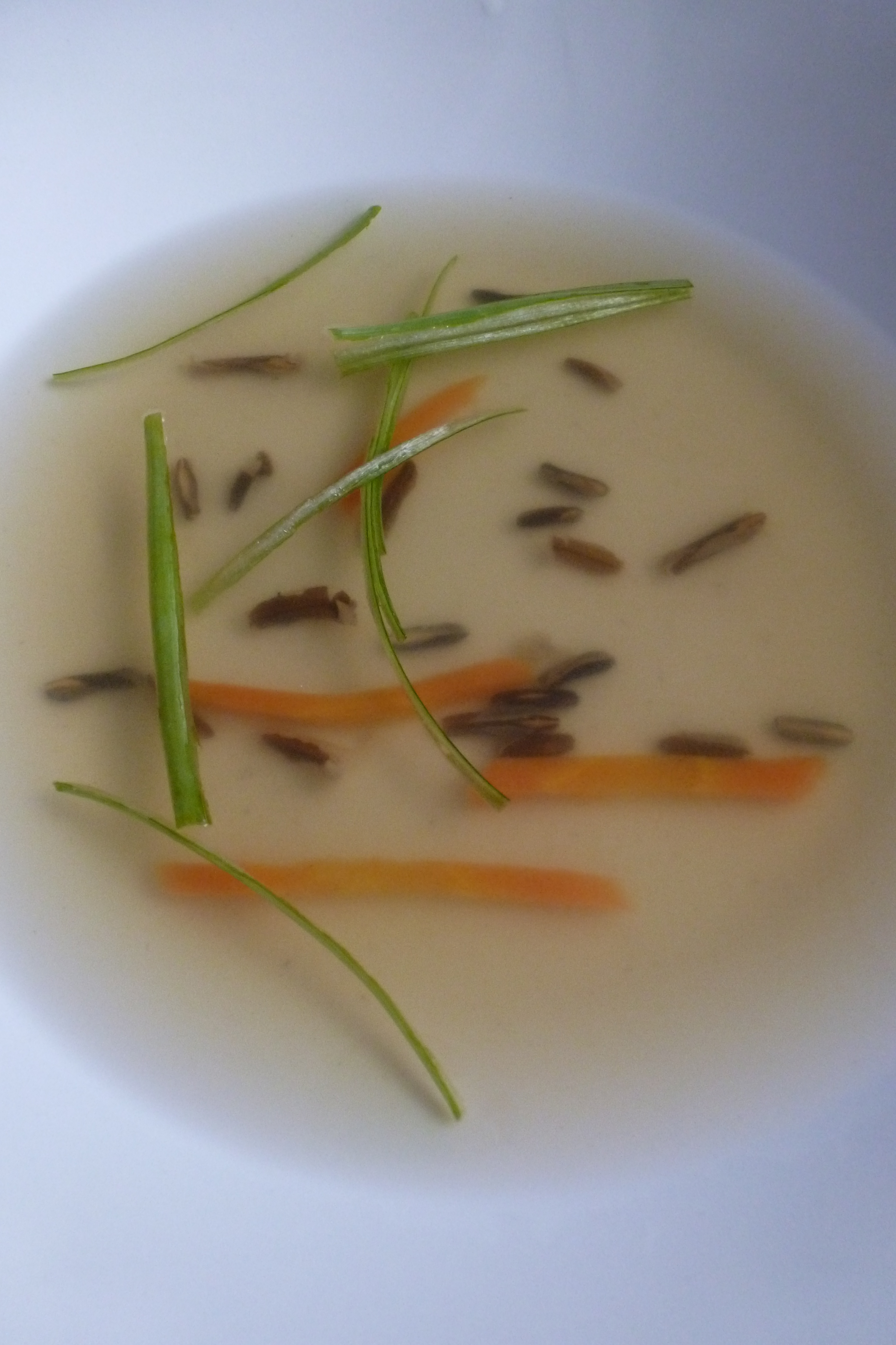 Wild rice broth with carrots and green onions