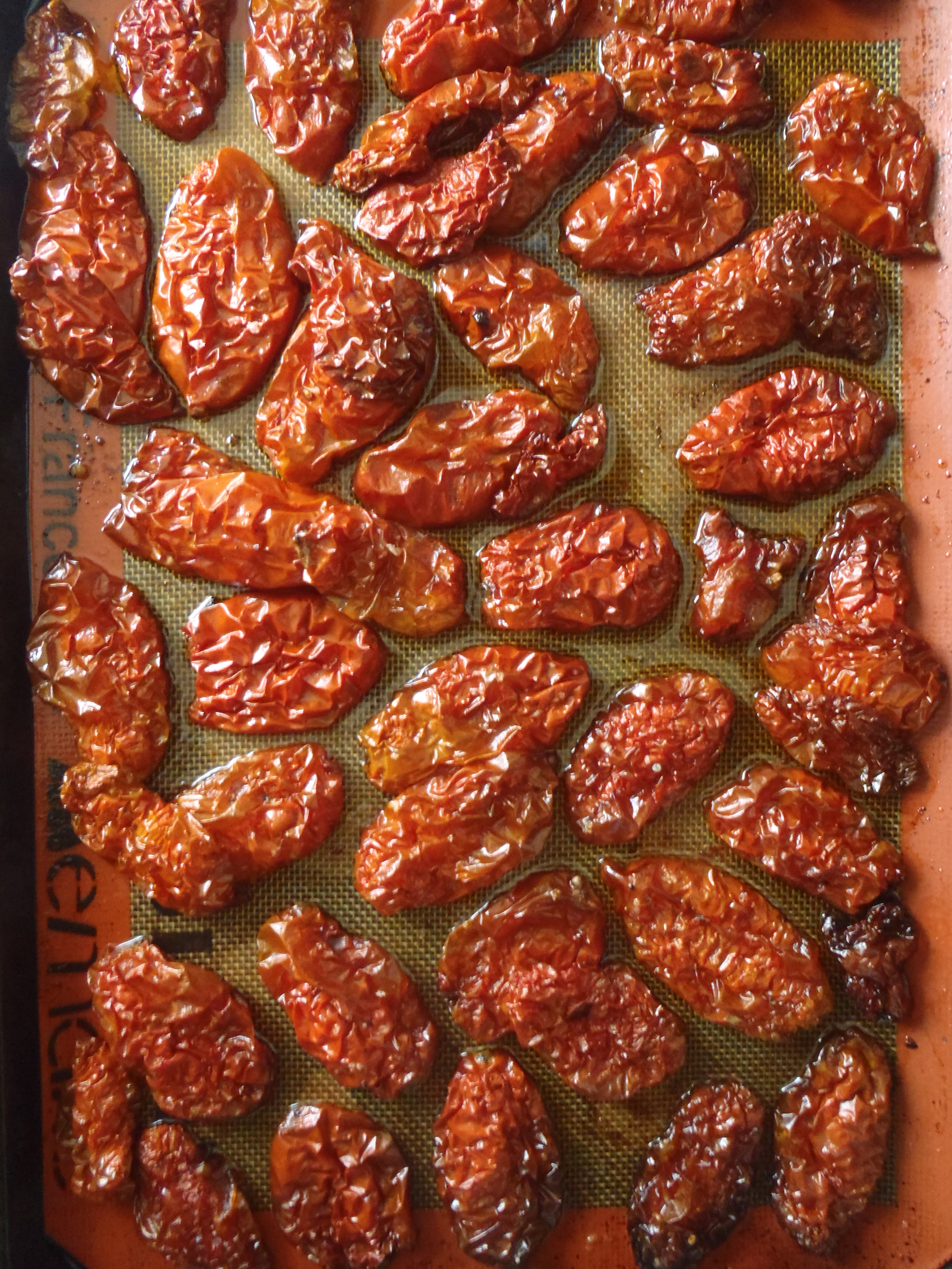 A tray of partly-dried tomatoes