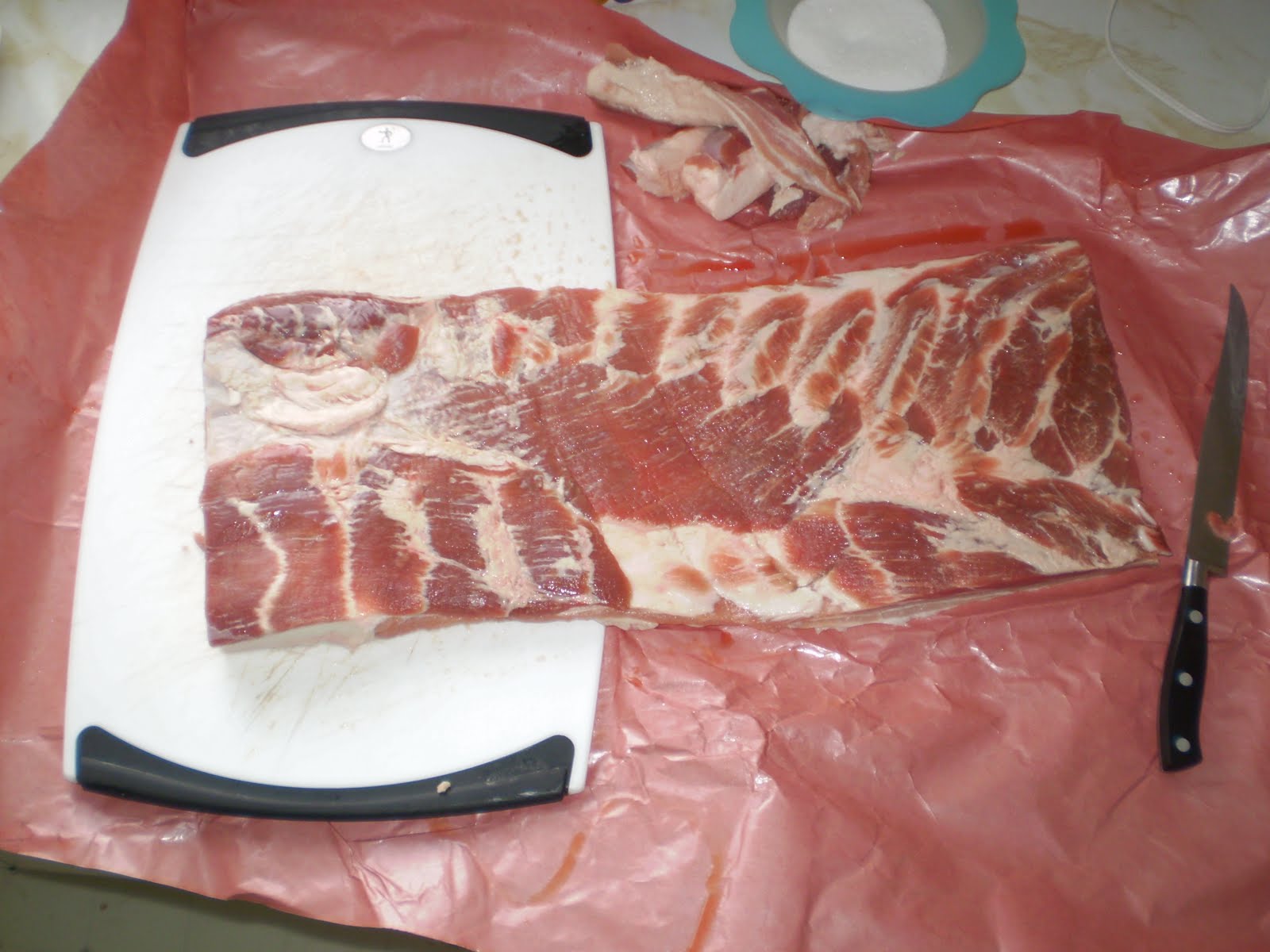 The raw pork belly