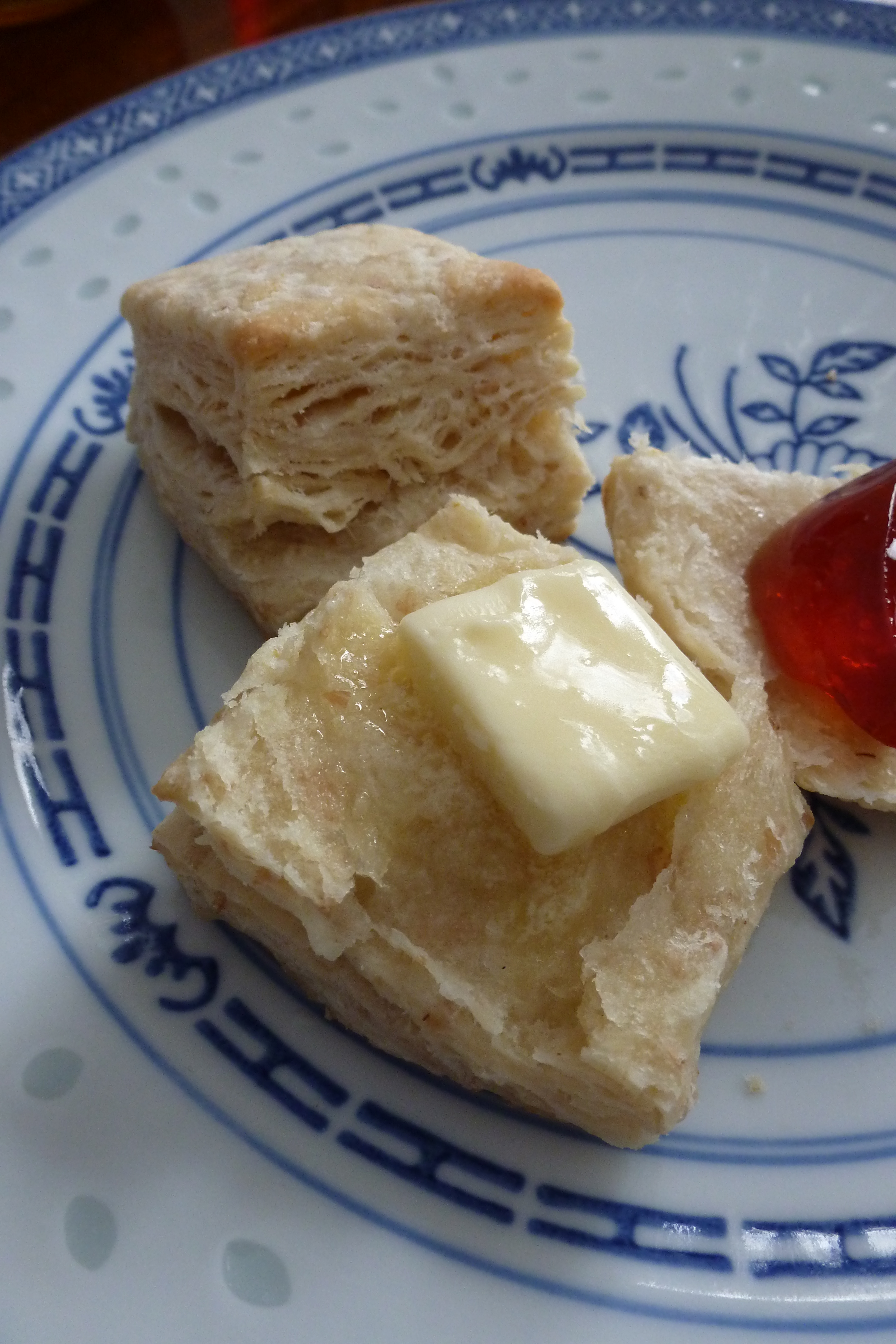 Biscuits with butter and crabapple jelly