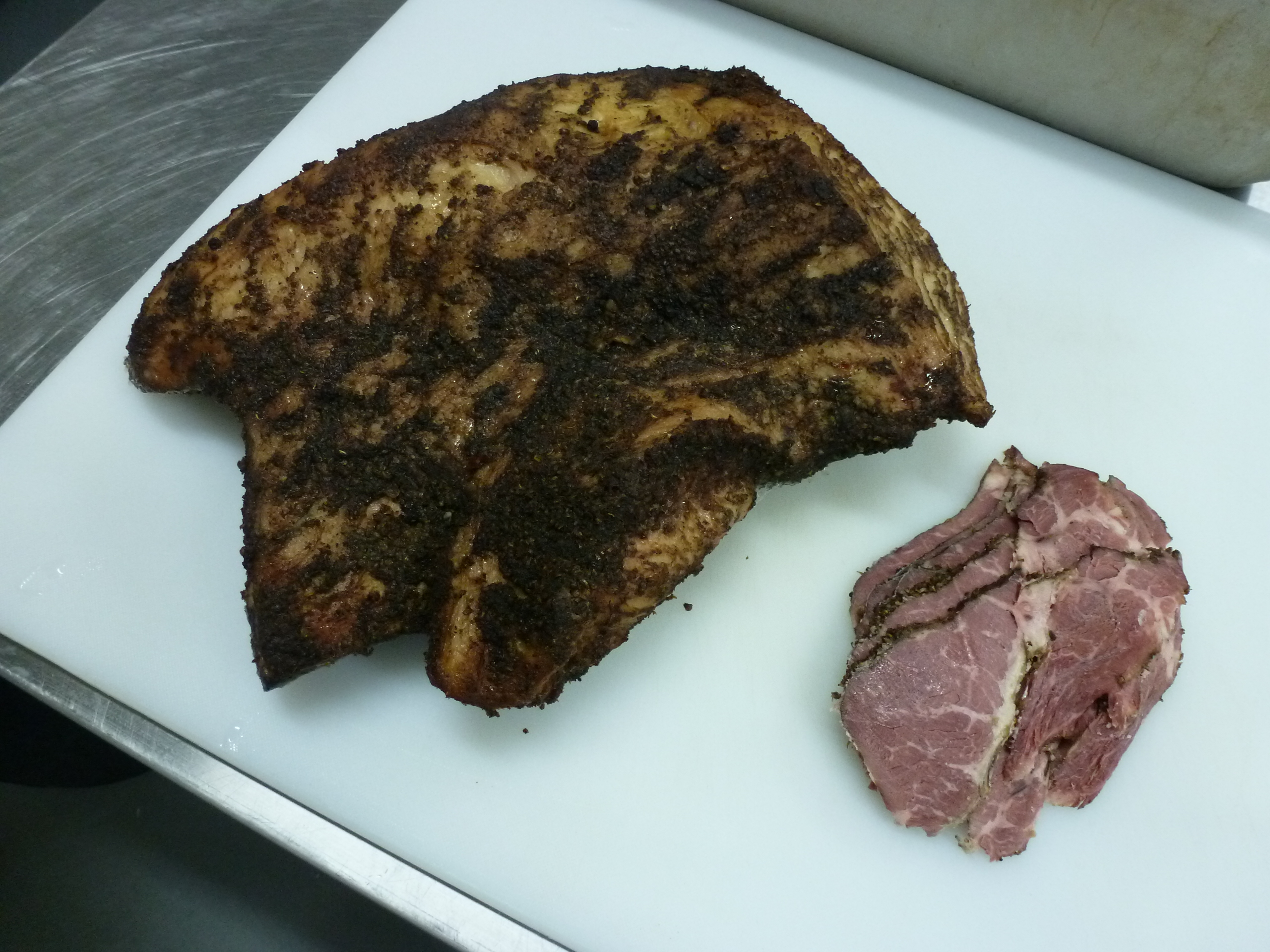 A slab of Montreal-style smoked meat
