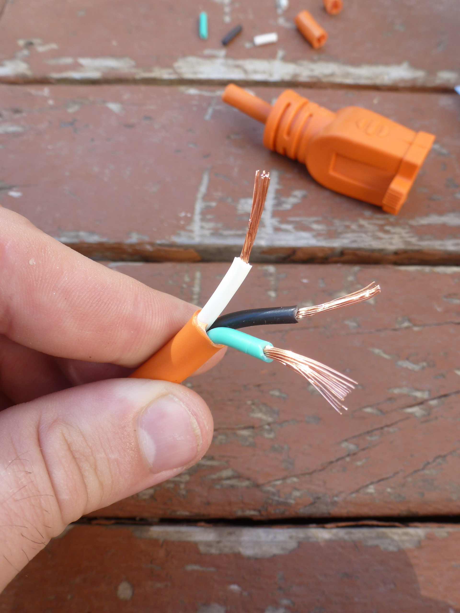 Stripping the wires in the power cable