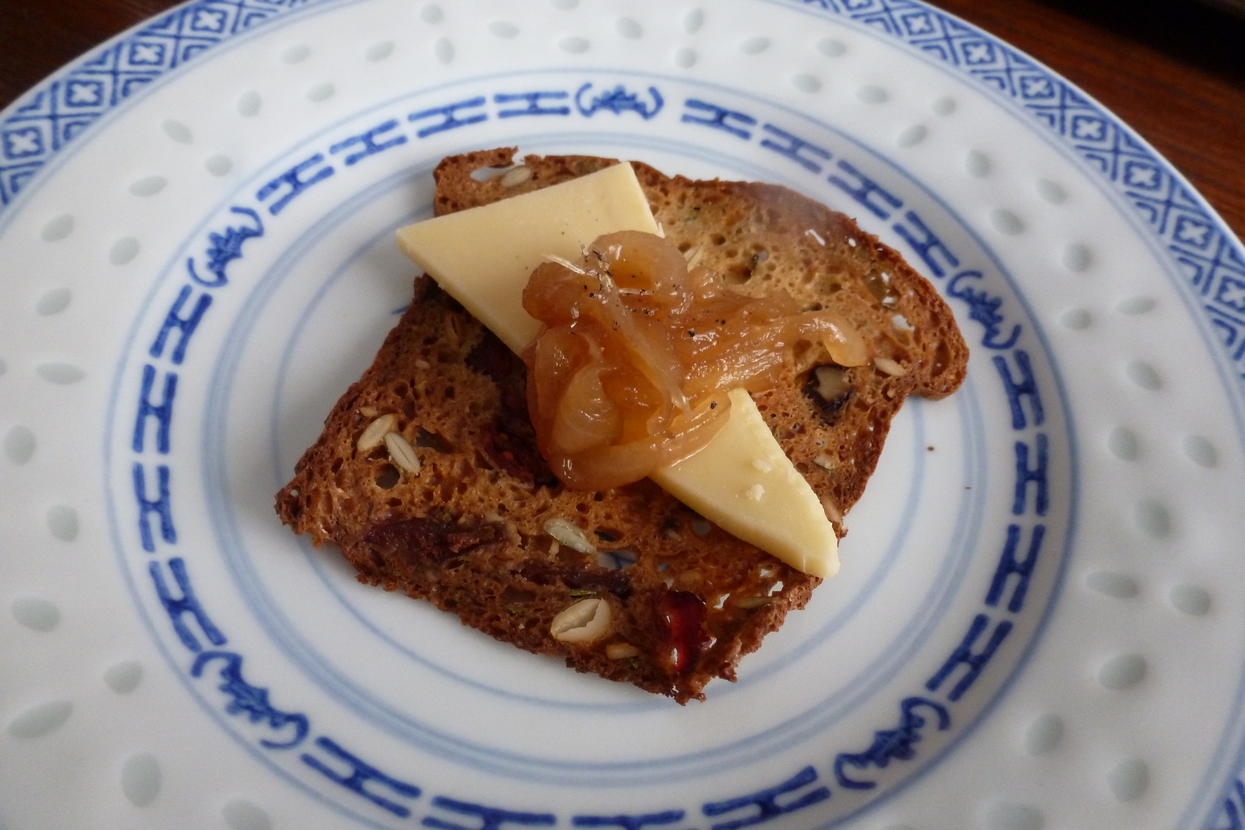 "Cheese and Crackers": Sylvan Star gouda, dried fruit and nut cracker, and onion jam