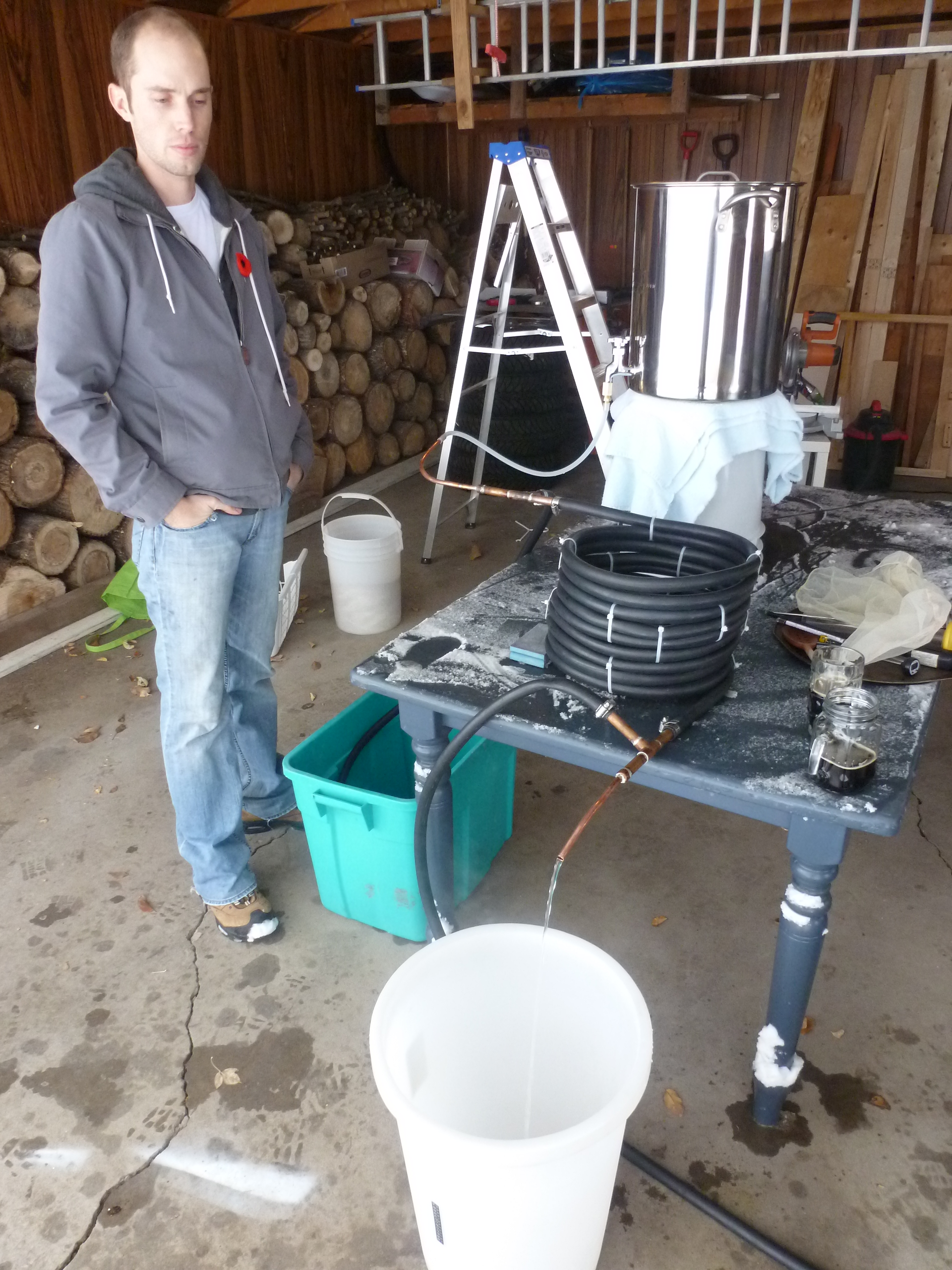 Neil supervising the sterilization of the wort chiller