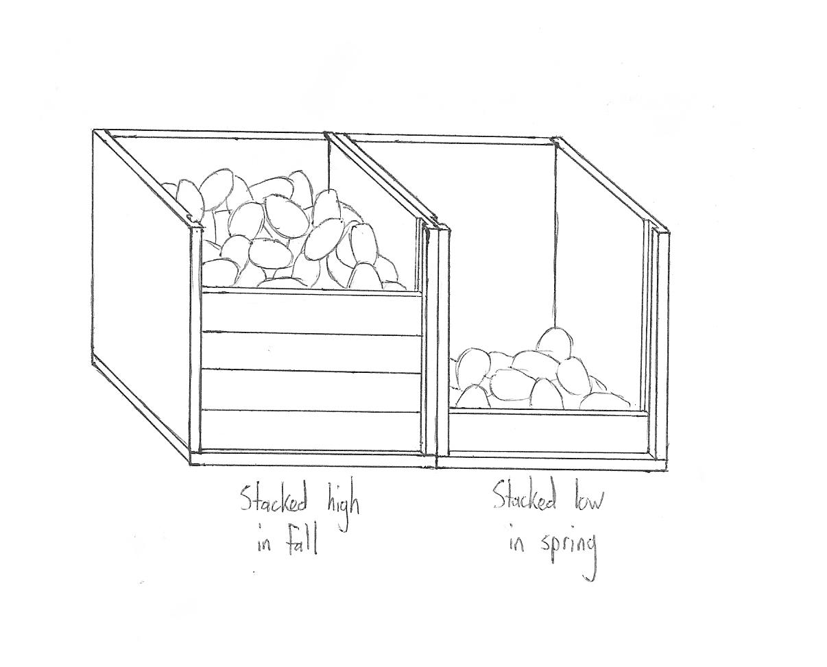 A sketch of the potato bins in my grandmother's farmhouse basement