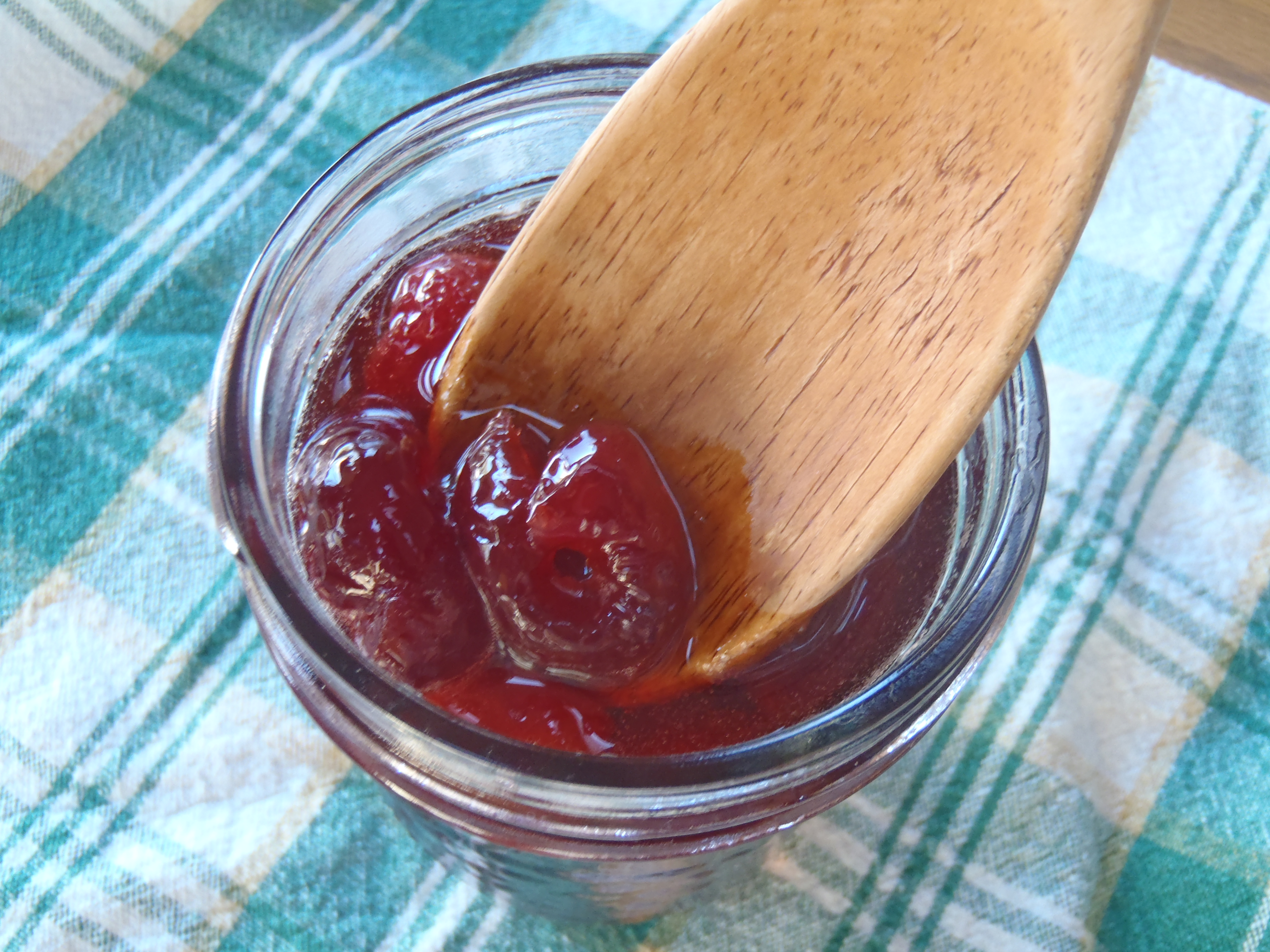 A jar of glacé sour cherries