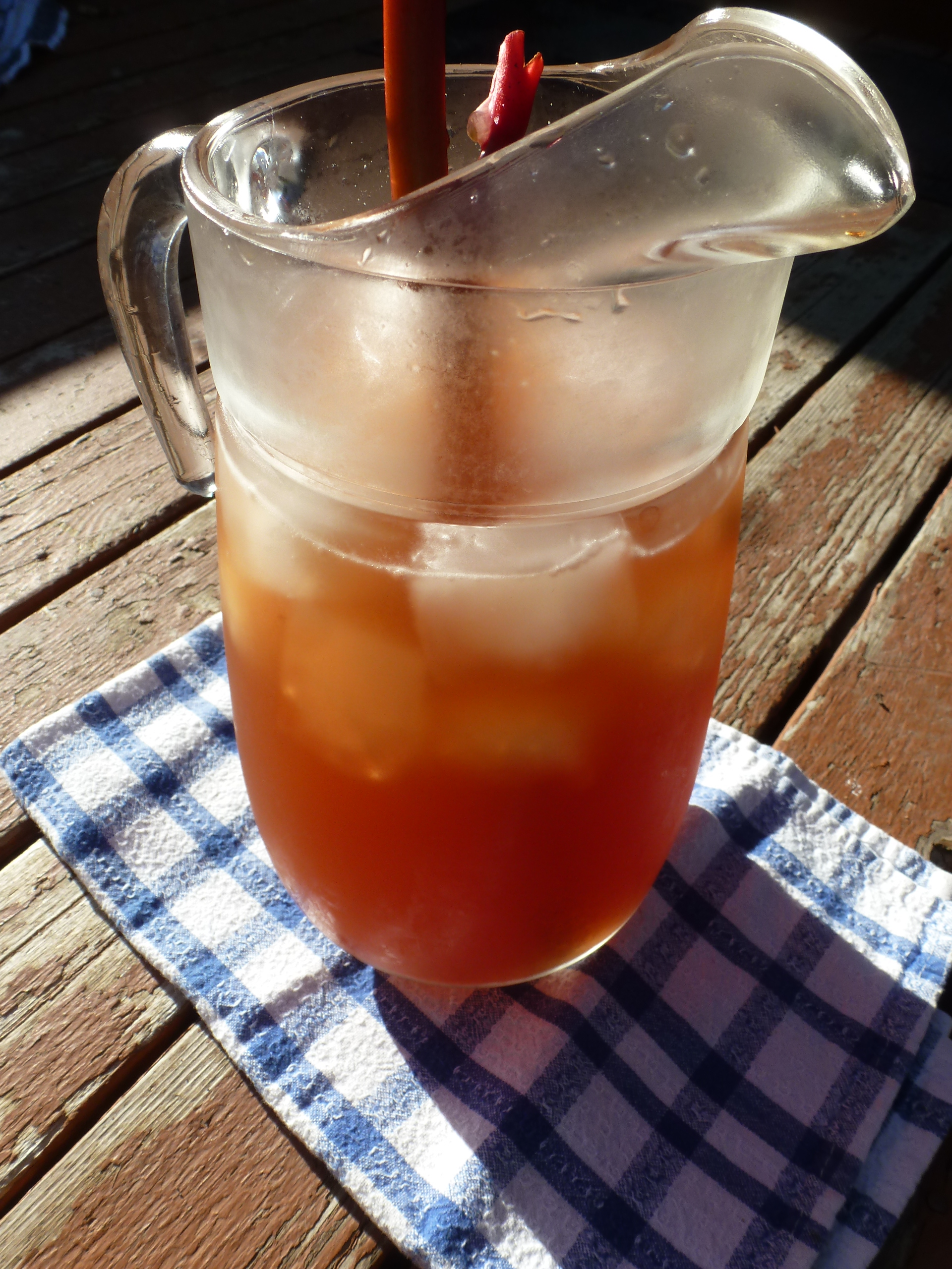 A pitcher of rhubarb iced tea.