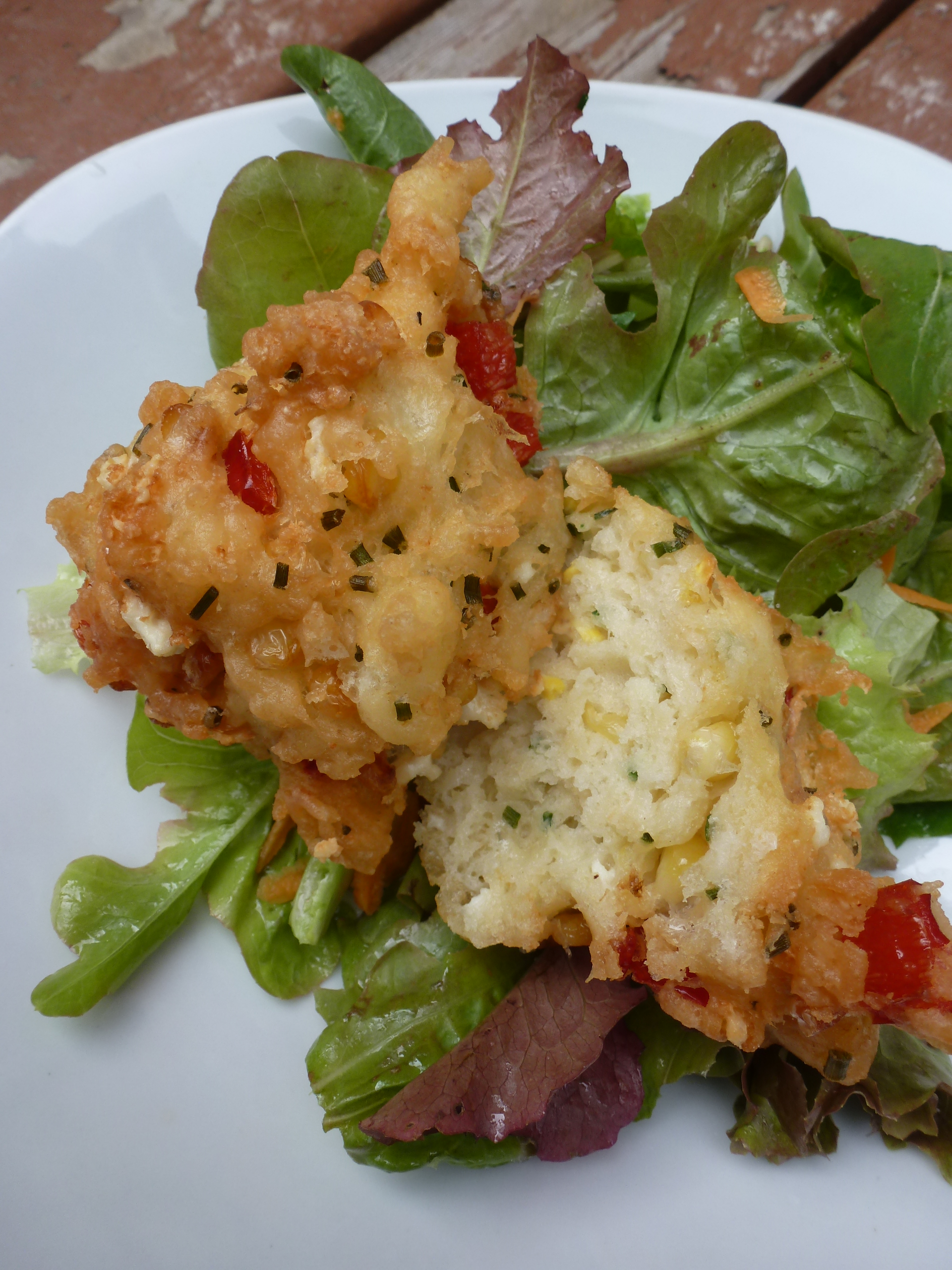 Corn fritters and salad