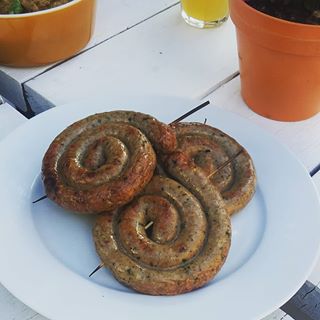 Coils of Greek lamb sausage