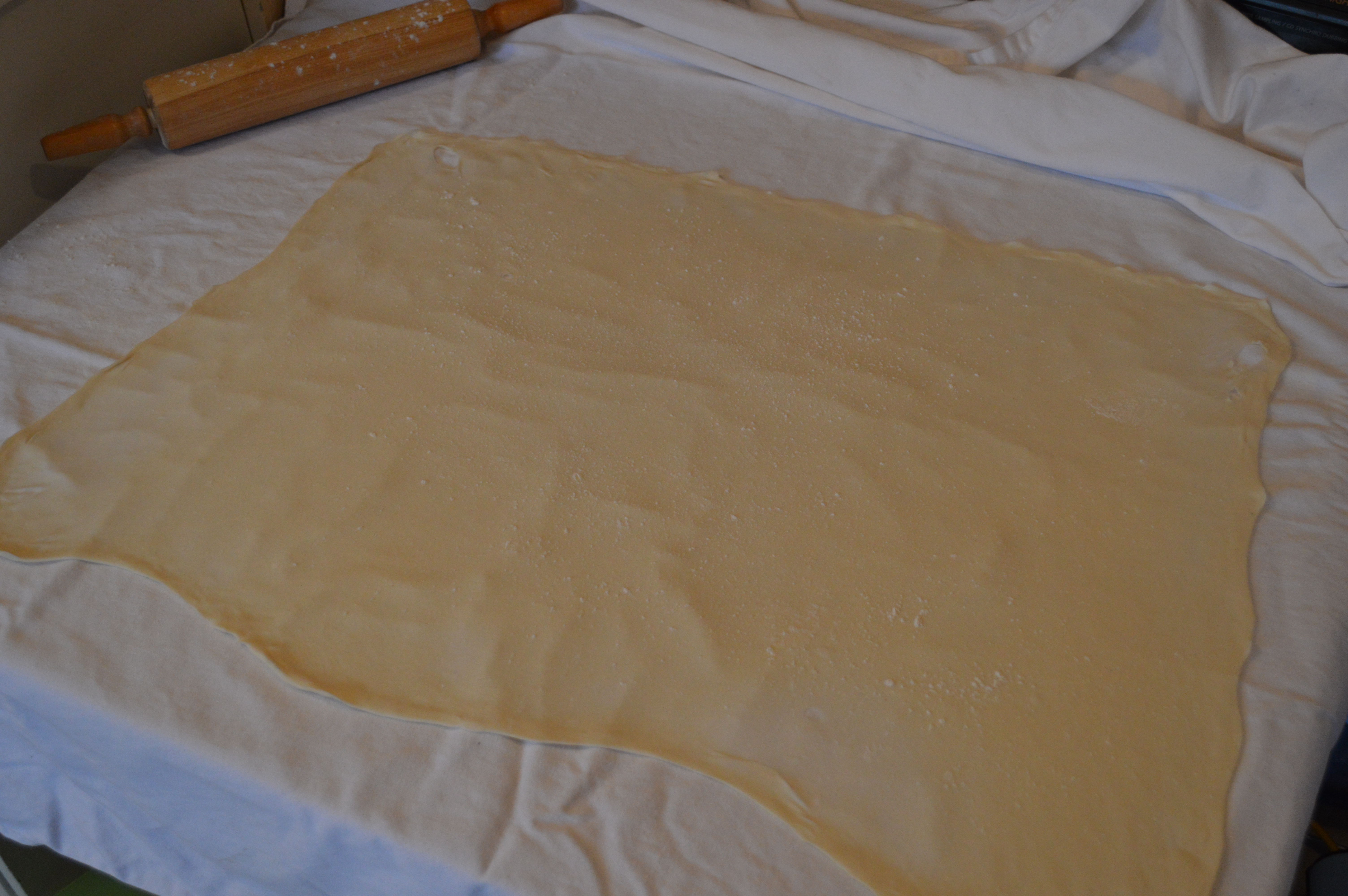 The fully stretched strudel dough