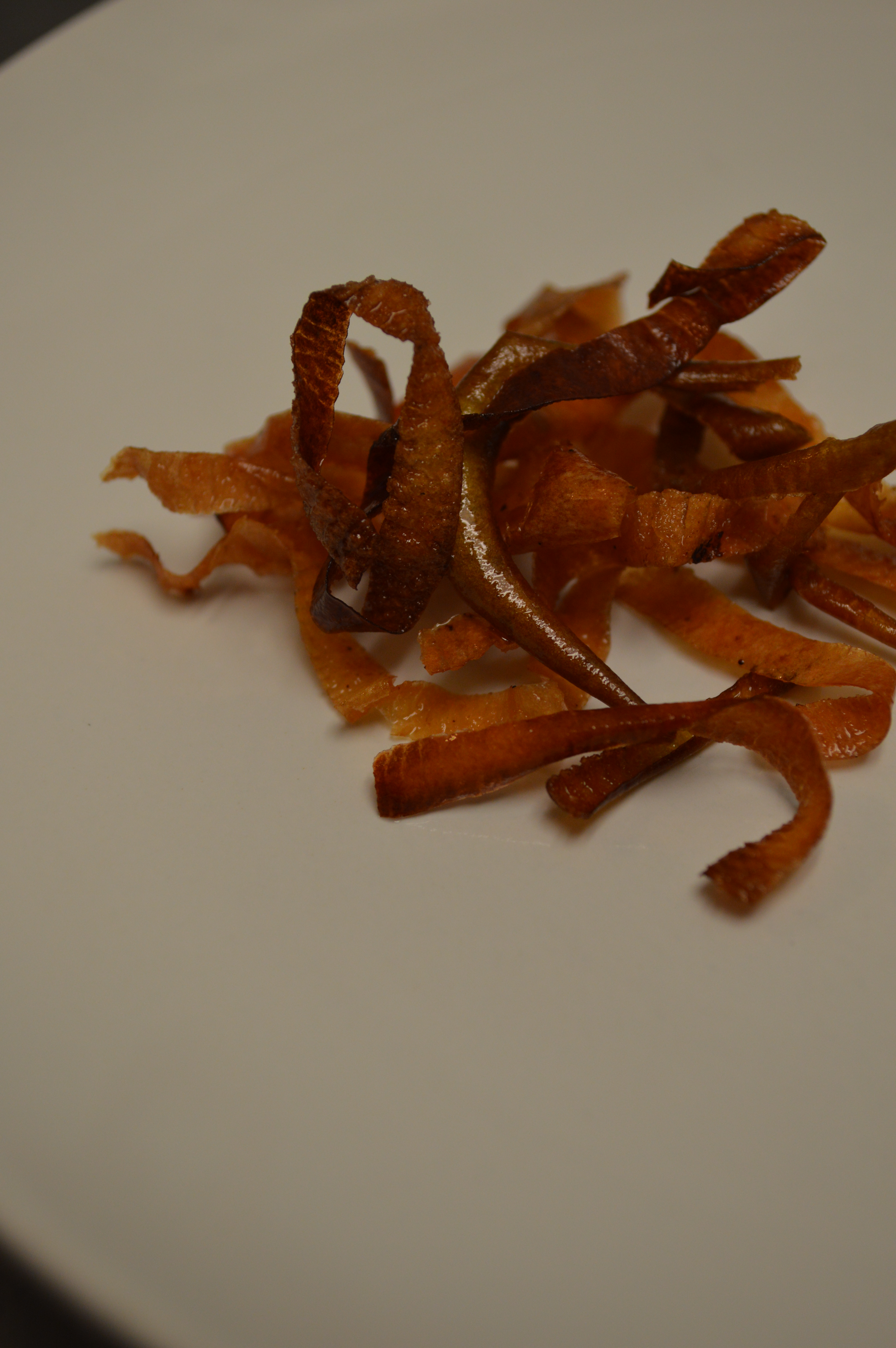 A small stack of fried apple peels