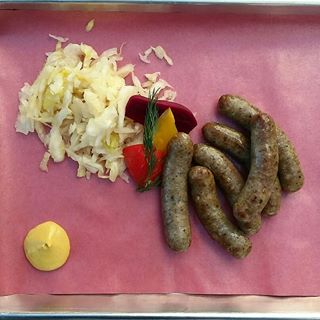 Homemade Nürnberger sausages.