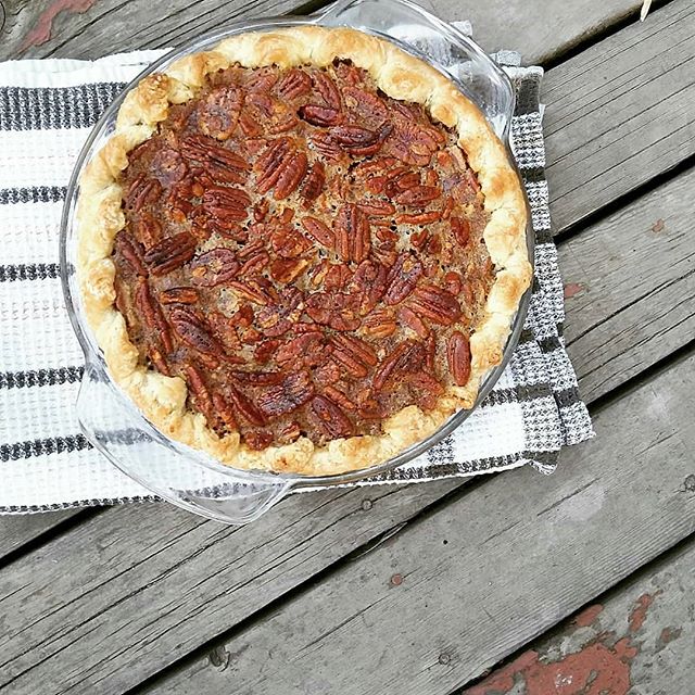 Pecan pie straight out the oven.